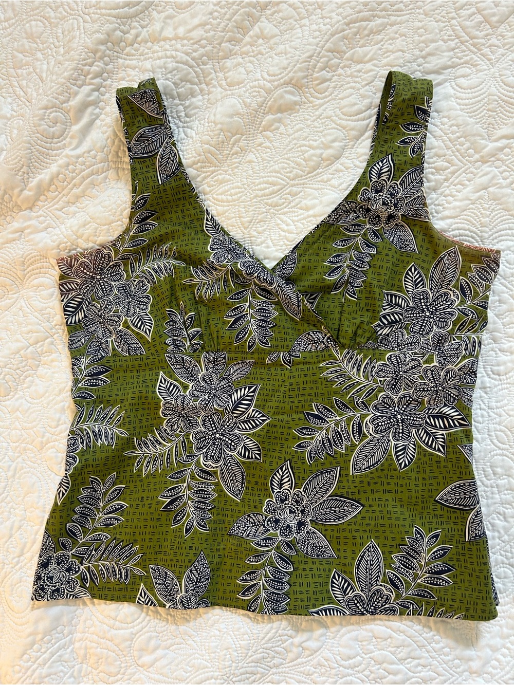 Talbots Floral Tank Top Green & Black